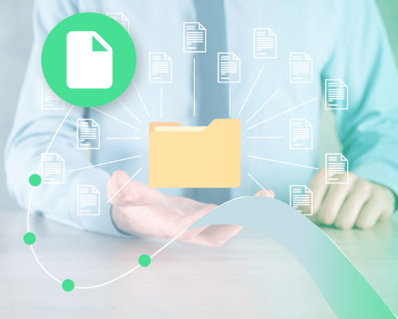 Person holding push file action illustration.